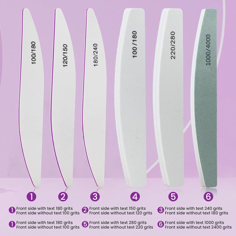 Nail Files Kit for Natural Acrylic Nail, 6 PCS Nail File Buffer Set for File/Buffer/Shine for Salon and Home