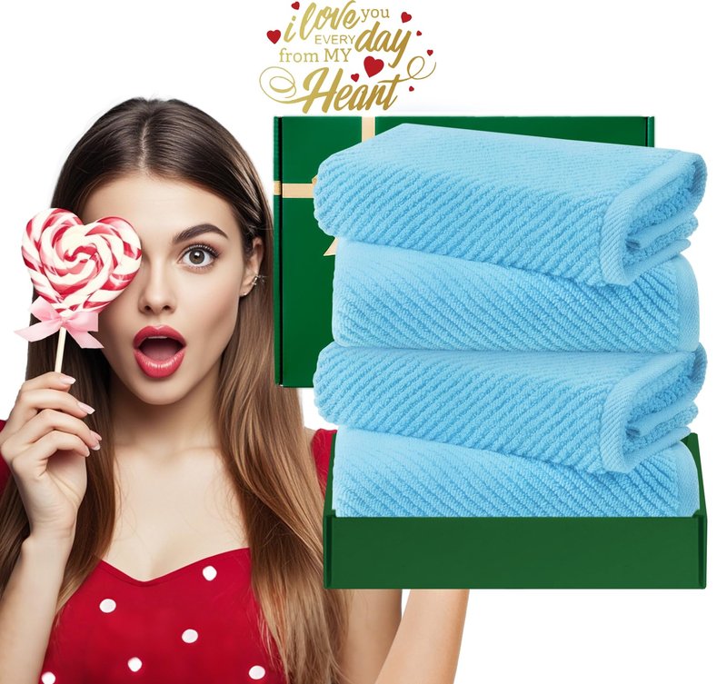 VOOVA & MOVAS Hand Towels for Bathroom Set of 4,Large 18"x 28" - 100% Cotton | Lightweight | Thick | Quick Dry | Soft | Absorbent, Bath Hand Towels, Bathroom Essentials, Blue