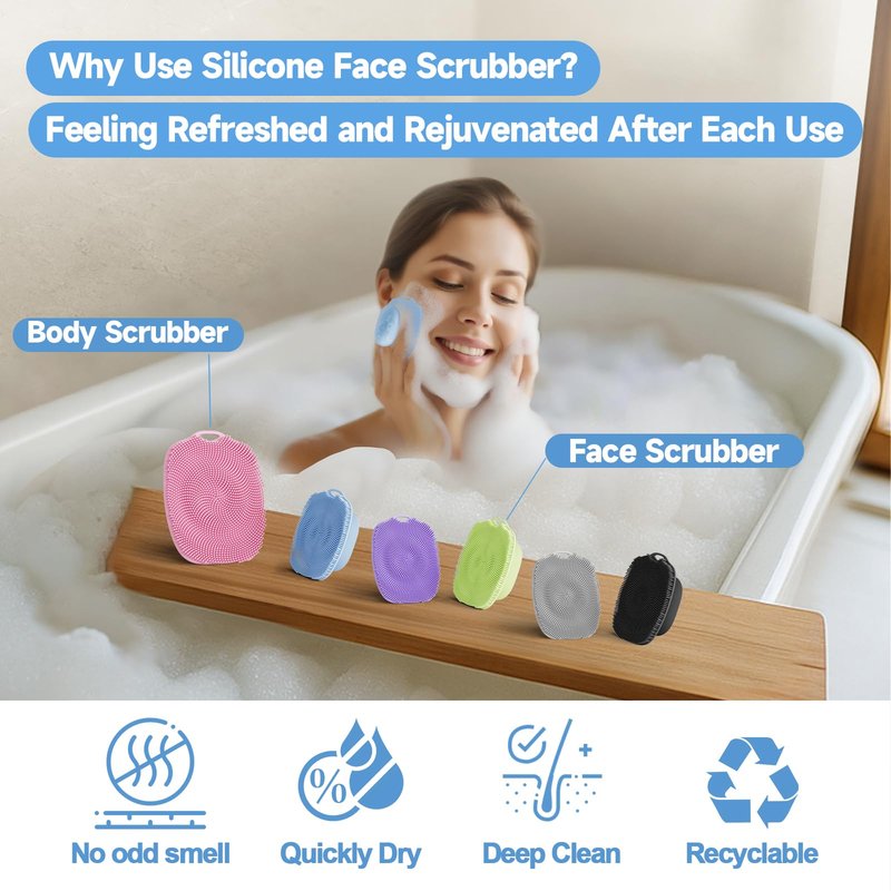 ARIOSOX 2 PCS Face Scrubber, Soft Silicone Face Exfoliator with Suction Cup for Man and Women Deep Skin Clean, Gentle Facial Cleaning Brush Suitable for All Sensitive Skin (Blue)