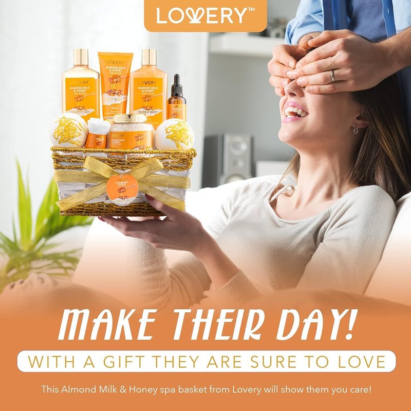Gifts for Women Gift Basket for Women - 10 Pc Almond Milk & Honey Beauty & Personal Care Set - Home Bath Pampering Package for Relaxing - Spa Self Care Kit - Birthday, Mom, Anniversary Gift