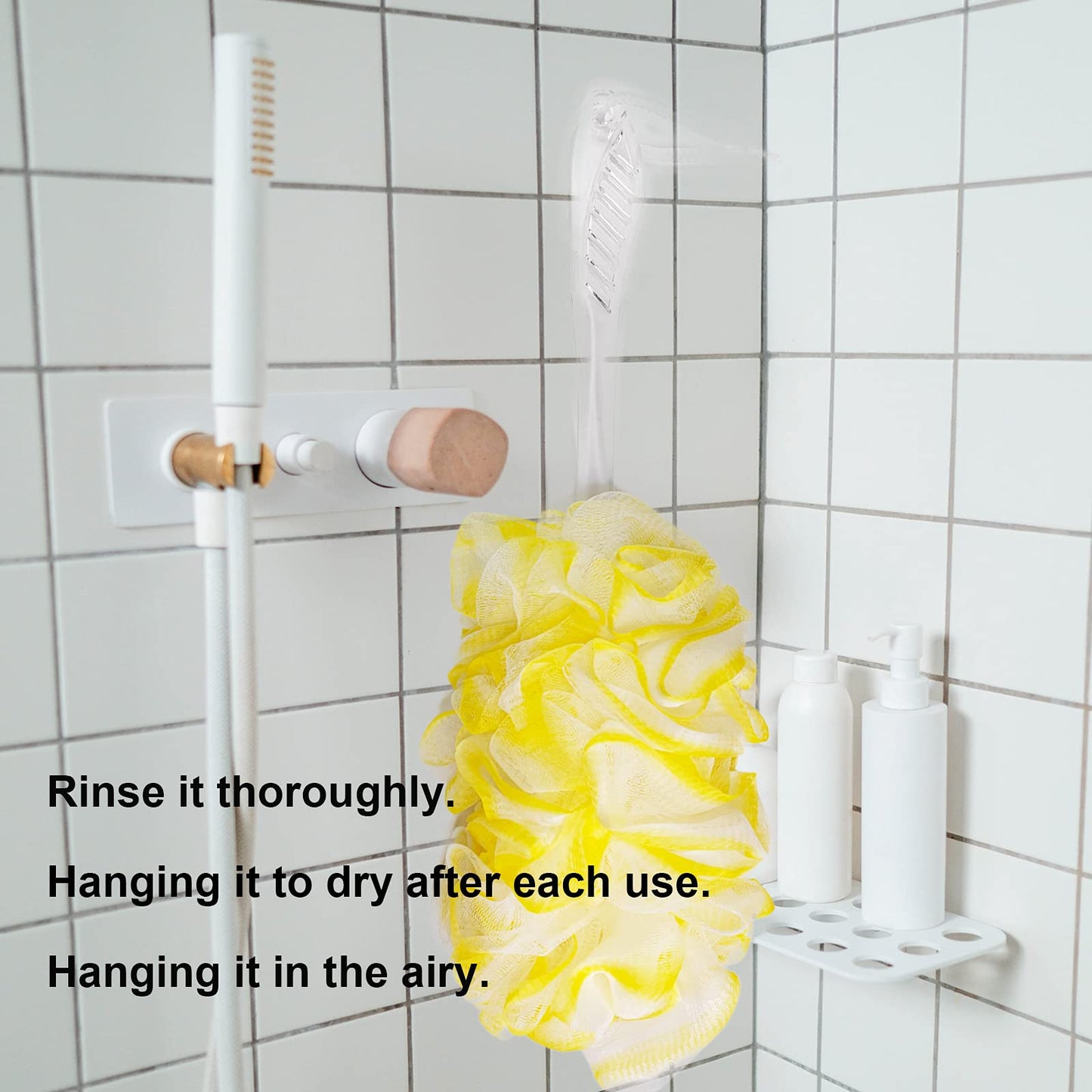 PPHAO - Back Bath Brush - Long Handle Shower Scrubber - Yellow Loofah Exfoliating Body Scrubber for Men and Women - 1 Pack