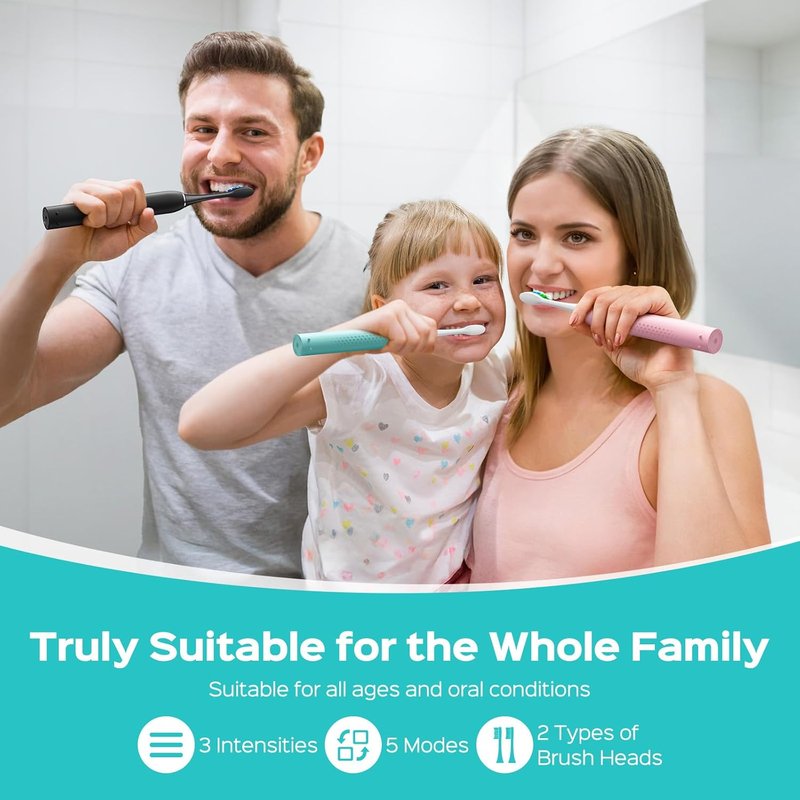 COSLUS C30 Electric Toothbrush - 3 Intensities & 5 Modes for Gentle Ultra-Clean Feel | Black, 1PC