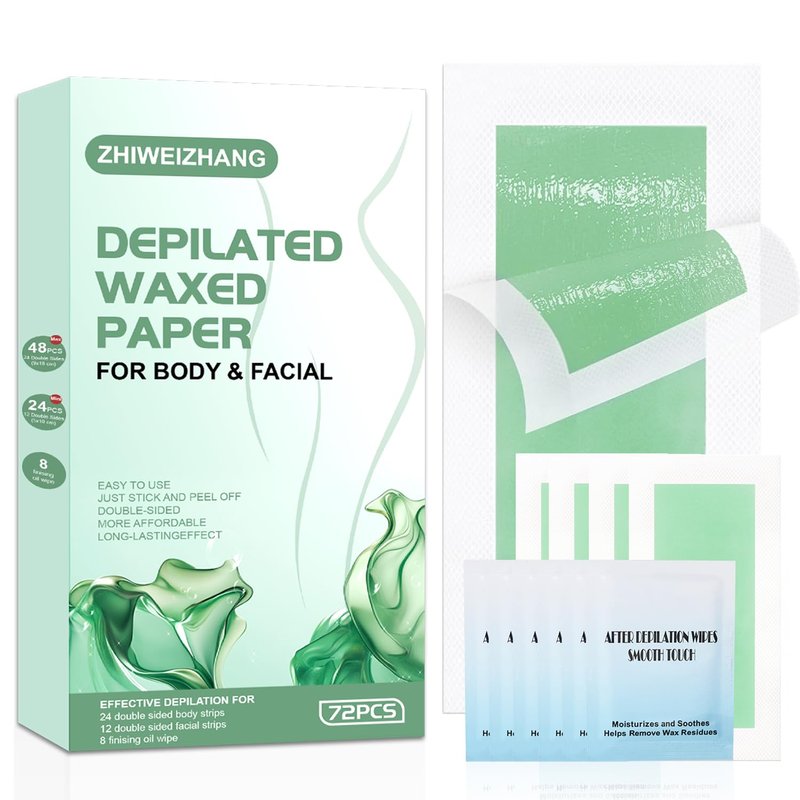 Skiennix 72PCS Wax Strips - Hypoallergenic Hair Removal Kit with Calming Oil Wipes for All Skin Types | Body & Face