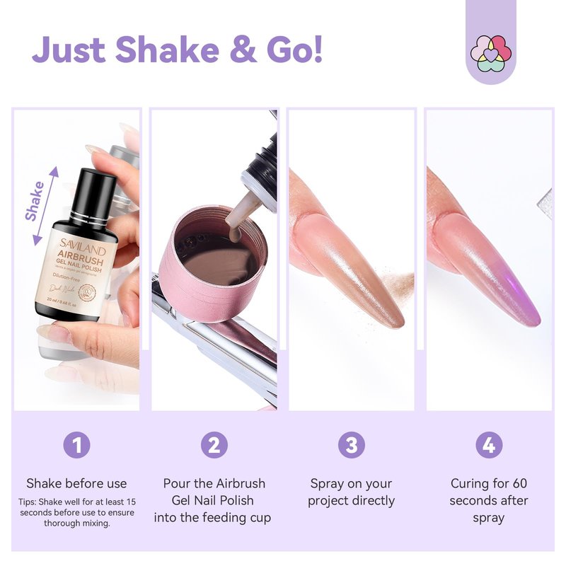 SAVILAND Dilution Free Airbrush Gel Nail Polish: Dark Nude Nail Airbrush Paint High Coverage Hema & Acetone Free with Fine Mist No Clogging for Ombre French Nail Art Design Salon 20 ml
