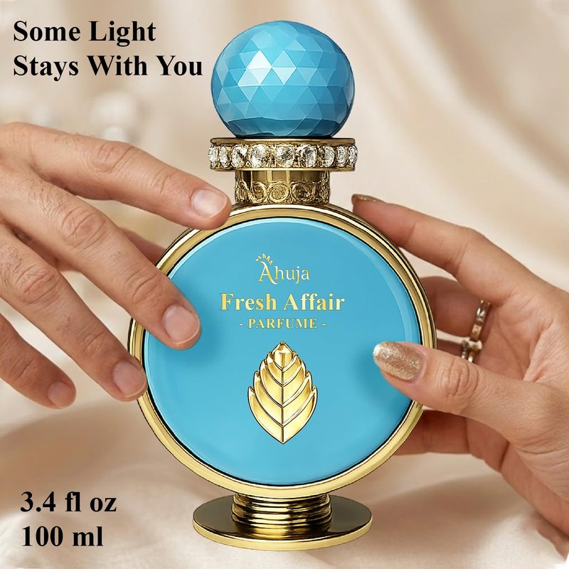 AHUJA Fresh Affairs – 3.4 oz Parfum | Unisex Floral Solar Scent | Long Lasting 30% Oil | Lemon, Jasmine, Frangipani, Ylang-Ylang, Sandalwood | Luxury Gift Box Packaging | “Some Light Stays With You”