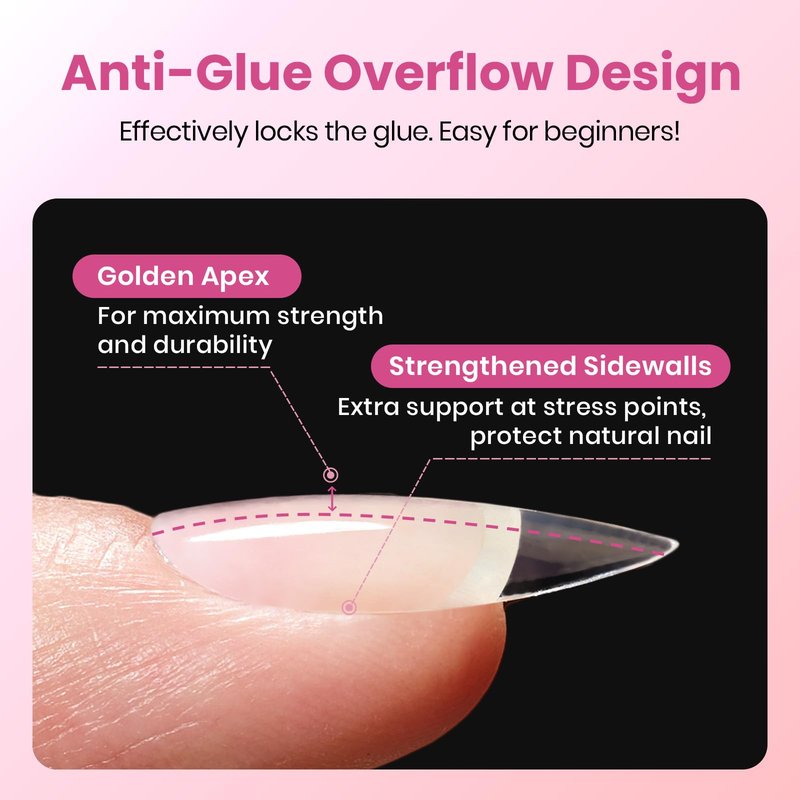 Beetles Gel Nail Tips Flat-X - Square Medium, 160pcs 16 Sizes, Pre-Etched Half Matte Full Cover Soft Acrylic False Nail Tips Clear Press on Easy DIY Extension Salon for Flat & Natural Nail Beds