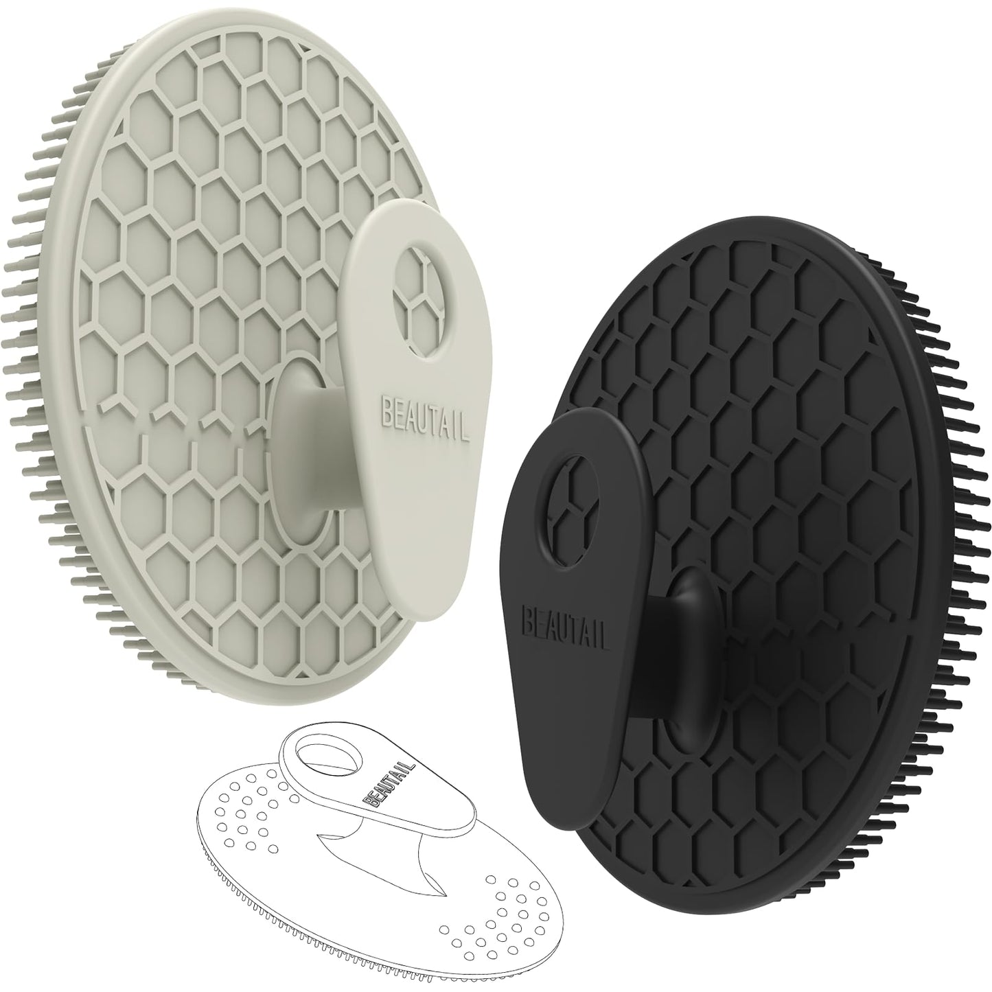 Silicone Body and Face Scrubber Set 3 Pack, BEAUTAIL Shower Bath Scrubber, Gentle Exfoliating Brush for Women Men Baby Sensitive Skin, More Hygienic Than Traditional Loofah, Long Lasting, Black+Gray
