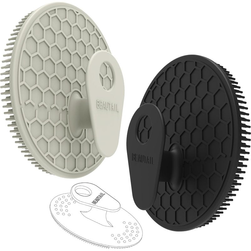Silicone Body and Face Scrubber Set 3 Pack, BEAUTAIL Shower Bath Scrubber, Gentle Exfoliating Brush for Women Men Baby Sensitive Skin, More Hygienic Than Traditional Loofah, Long Lasting, Black+Gray