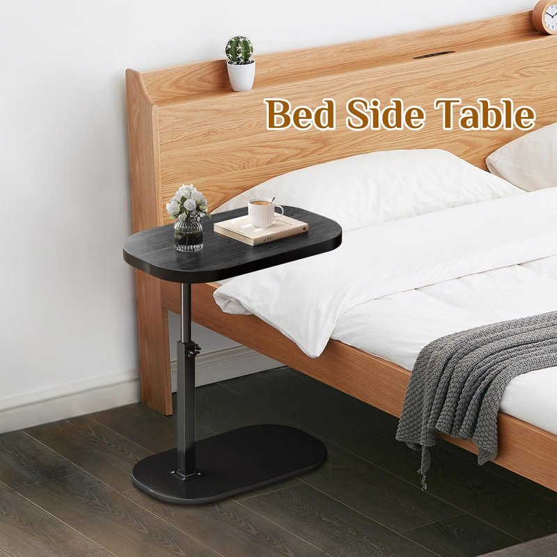 Simcat C Shaped Side Table,Adjustable Height C Table End Table for Couch,360°Swivel Couch Side Tables Slide Laptop Desk for Sofa/Bed/Bathtub/Rotating Tabletop (Black)