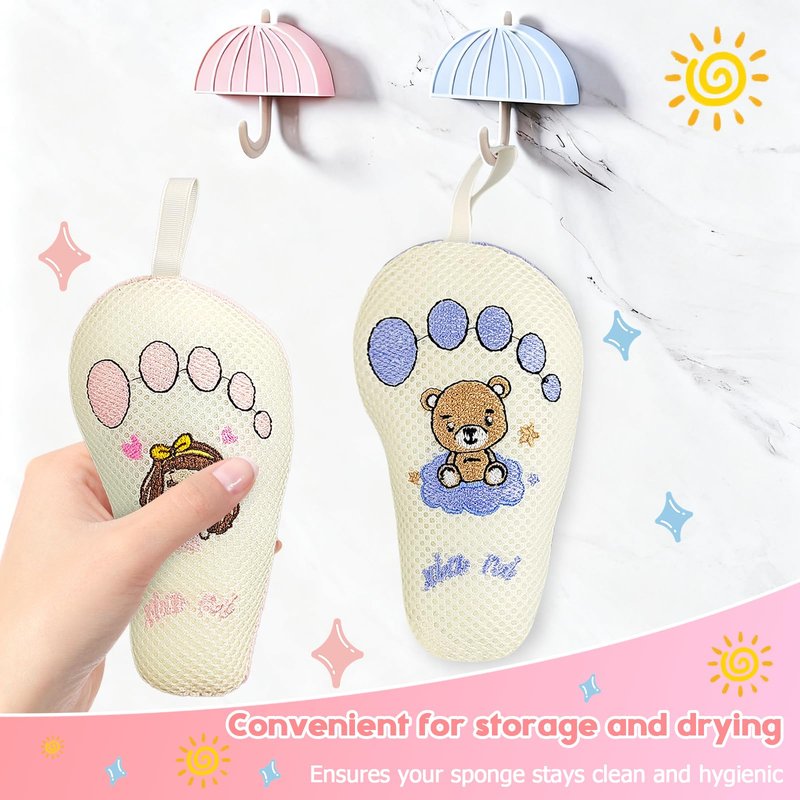 Baby and Kids Bath Sponge (2 Pack) Cute Foot-Shaped Child & Toddler Bath Exfoliating Body Scrubber luffa Sponge.Bath Sponge Specially Designed for Infants, Women, Boys, and Girls
