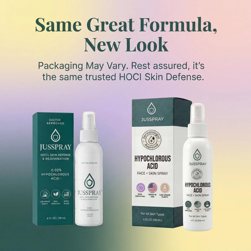 Jusspray™ Hypochlorous Acid Spray for Face and Skin | HOCI Facial Cleanser Mist | 4 oz Hypochlorous Acid for Face, Skin, Acne, Eczema, Body Acne Sprays, Piercing Aftercare, Wound Solution