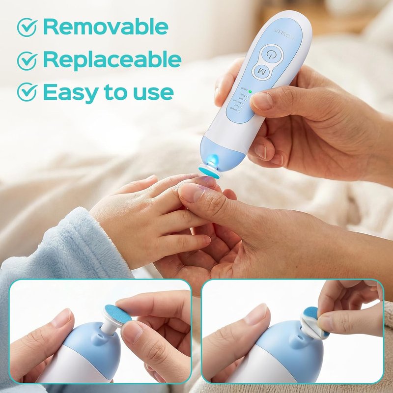 COSLUS Baby Electric Nail File Replacement Pads - 12 Grinding Heads & 8 Buffer Pads | Safe & Gentle for Newborns, Infants & Toddlers