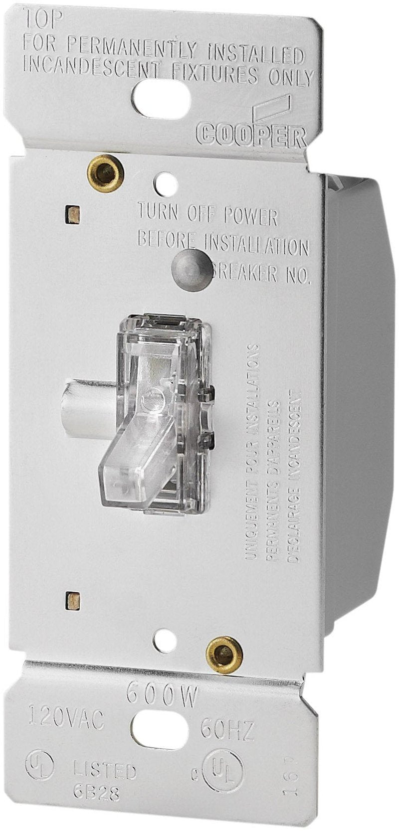 Eaton TI306L-K 600-Watt 120-Volt Single-Pole/3-way Lighted Incandescent/Halogen Toggle Dimmer with Non-Preset