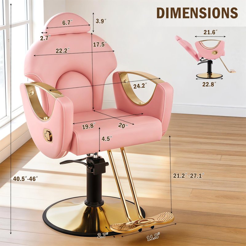 Salon Chair Barber Chair for Hair Stylist, Hair Chair with Height Adjustable Heavy-duty Hydraulic Pump,360° Swivel Multi-Function Beauty Hairdresser Shampoo Tattoo Armchair for Barbershop, Pink Gold