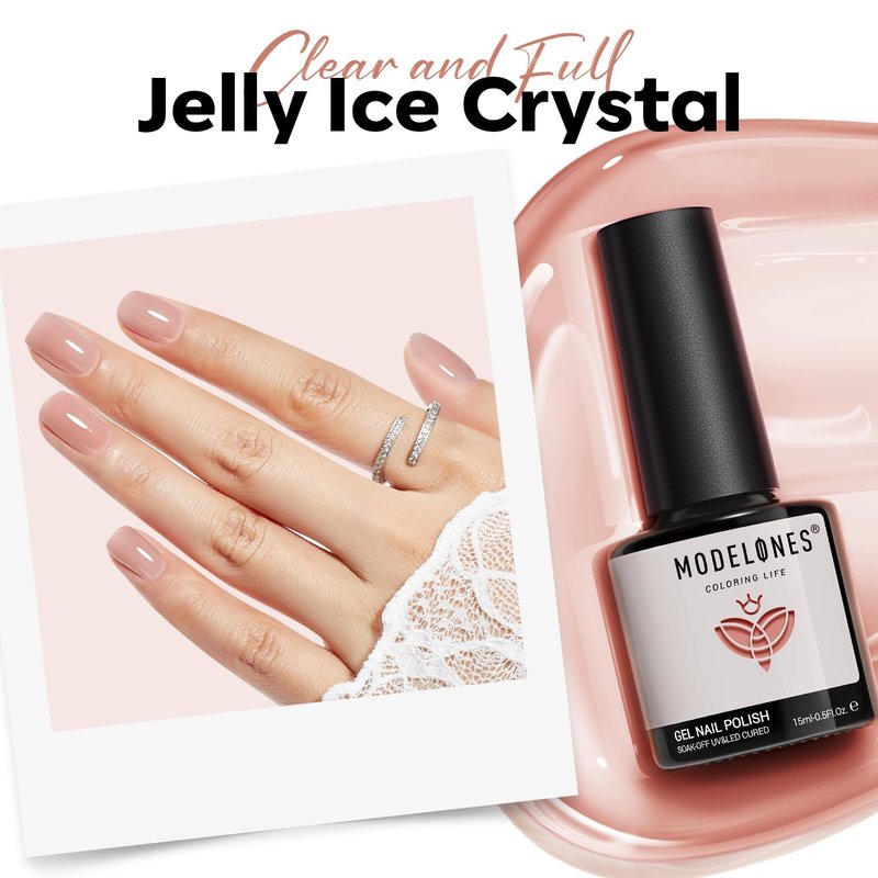 modelones Nude Gel Polish Jelly Natural Pink Gel Nail Polish French Tip Base Color Translucent Soak Off U V Soap Nails for Nail Art Manicure at Home Valentin 15ML