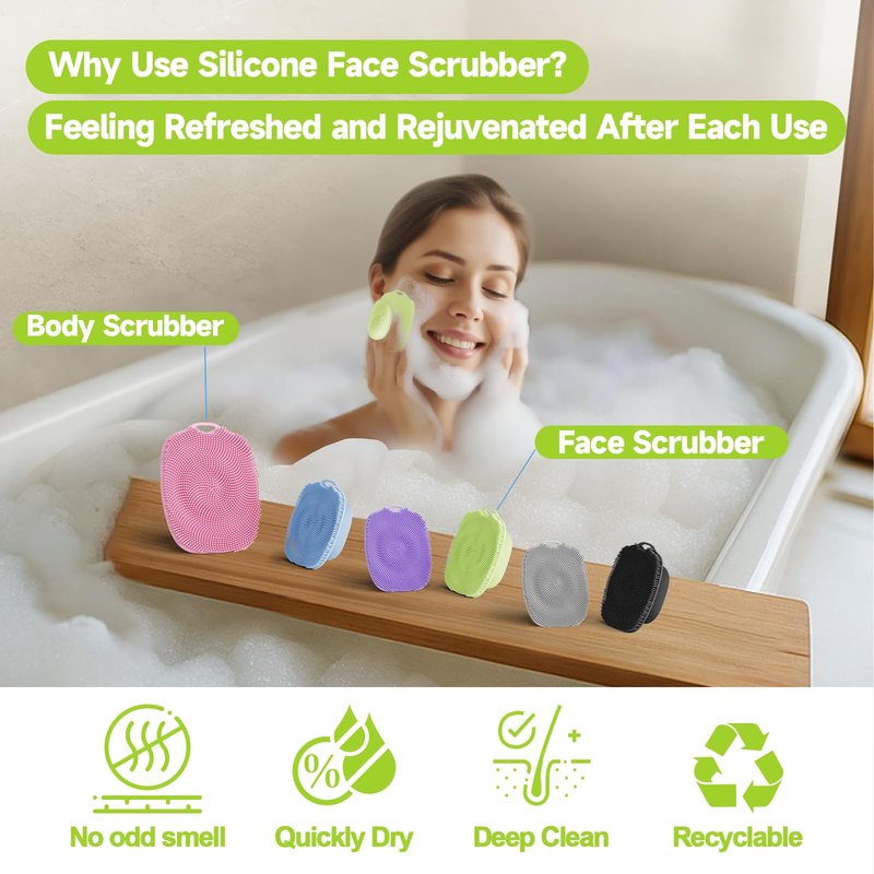 ARIOSOX 2 PCS Face Scrubber, Soft Silicone Face Exfoliator with Suction Cup for Man and Women Deep Skin Clean, Gentle Facial Cleaning Brush Suitable for All Sensitive Skin (Green)