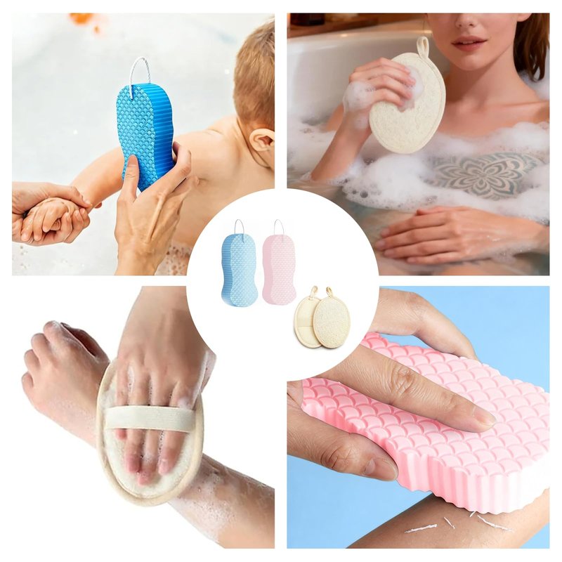 4Pcs Magic Exfoliating Bath Sponge Set, Exfoliating Sponge, Bath Sponges, Includes 2 Exfoliating Sponge and 2 Loofah Scrubbers, Dead Skin Remover for Body, Super Soft Exfoliate Body Scrubber