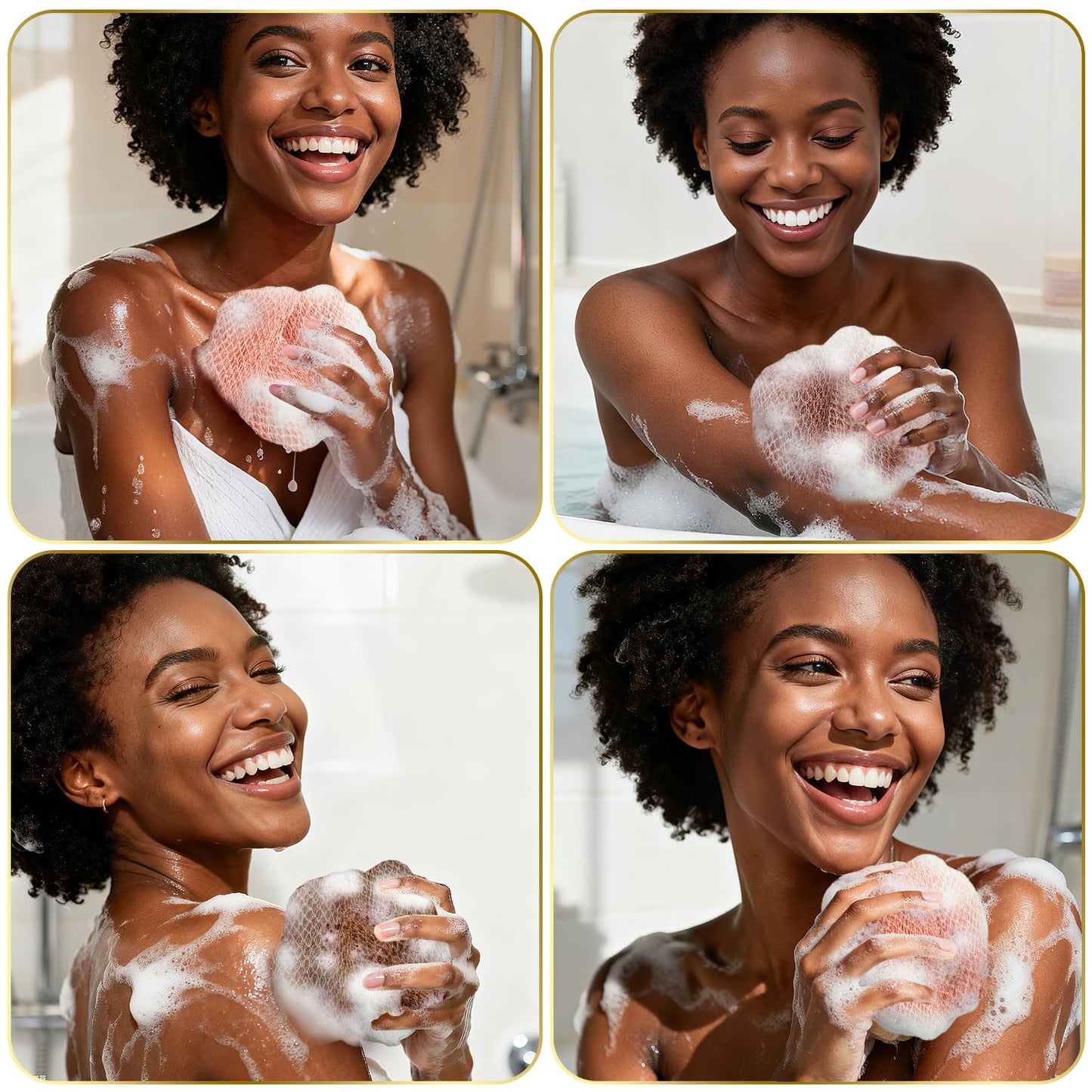 UJFQBH African Net Sponge Authentic, Exfoliating Body Scrubber for Back and Hard to Reach Areas, Gentle Daily Exfoliation for Deep Cleansing, Quick Drying Shower Essential, Rosewood 3 Pack