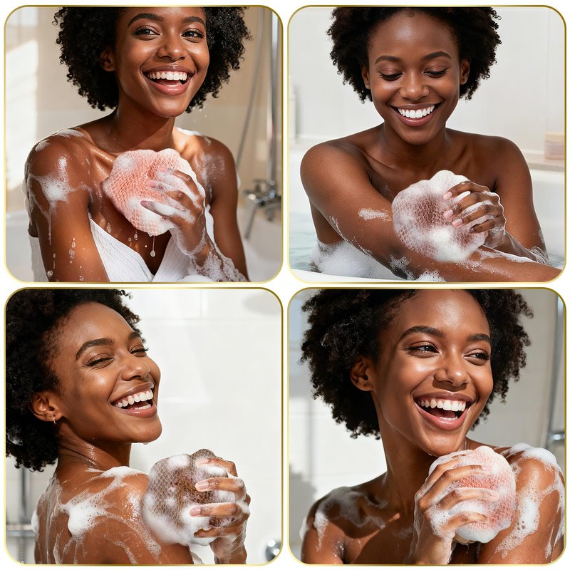 UJFQBH African Net Sponge Authentic, Exfoliating Body Scrubber for Back and Hard to Reach Areas, Gentle Daily Exfoliation for Deep Cleansing, Quick Drying Shower Essential, Rosewood 3 Pack