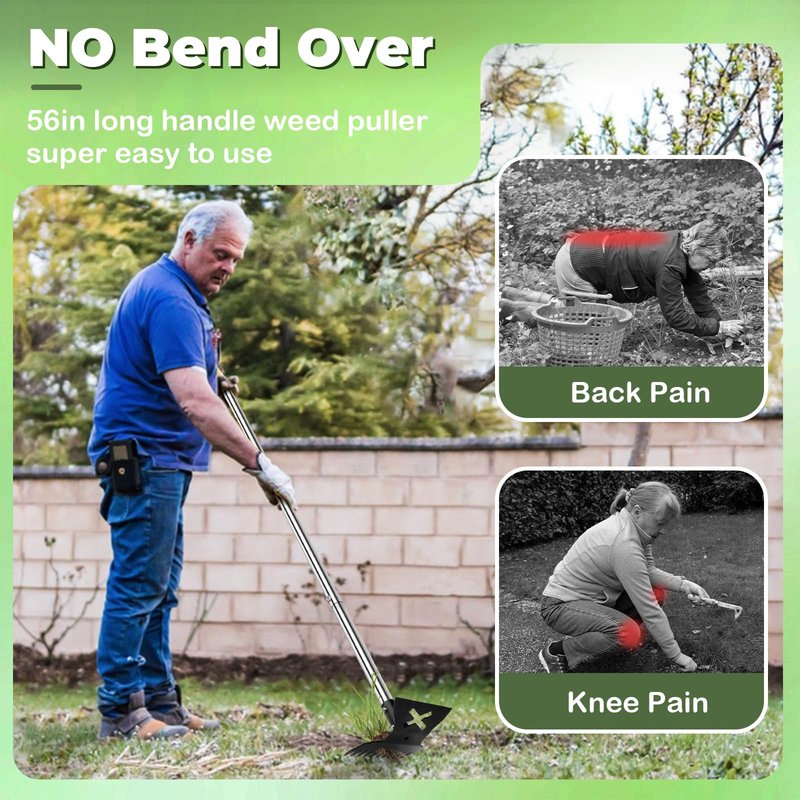 LAWFYMORI 2.0 Weed Puller Tool with Long Handle, 56" Heavy Duty Garden Hoe & 10 Teeth Weed Rake, 2 in 1 Manual Hand Gardening Weeder, Upgraded Weeding Remover Tools for Garden, Yard, Patio, Lawn