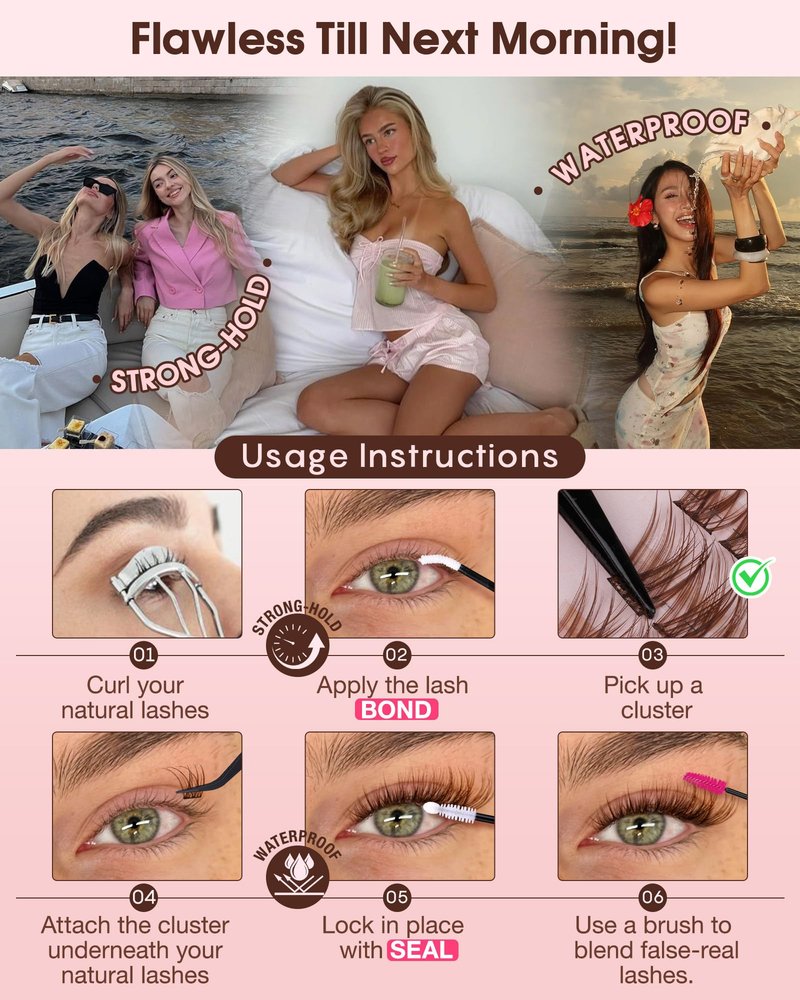 Goddvenus Brown Wispy Lash Clusters Kit Natural Cluster Eyelash Extensions Kit False Eyelashes Clusters Fluffy DIY Individual Lash Extensions Kit C Curl
