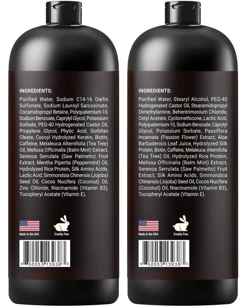 SOULSPA PURE Biotin Rice Water Shampoo and Conditioner Set - Thickening Formula with Rice Protein & Keratin - Strengthening Hair Care for Thinning Hair - Made in USA - 16 fl oz Each