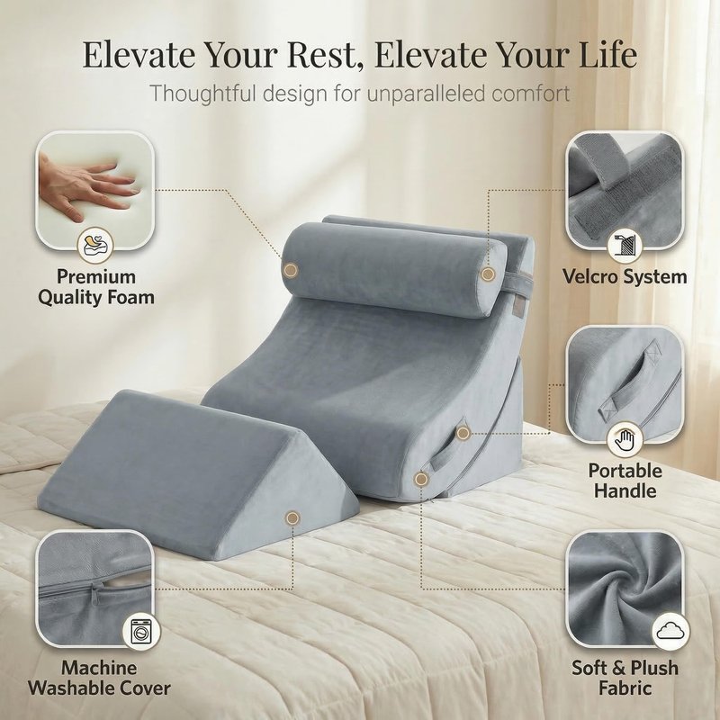 Axelrod Orthopedic Bed Wedge Pillow Set, Post Surgery Foam for Back, Neck and Leg Pain Relief Comfortable & Adjustable Ortho Pillows- Anti Snoring, Heartburn, Acid Reflux & GERD Sleeping Navy