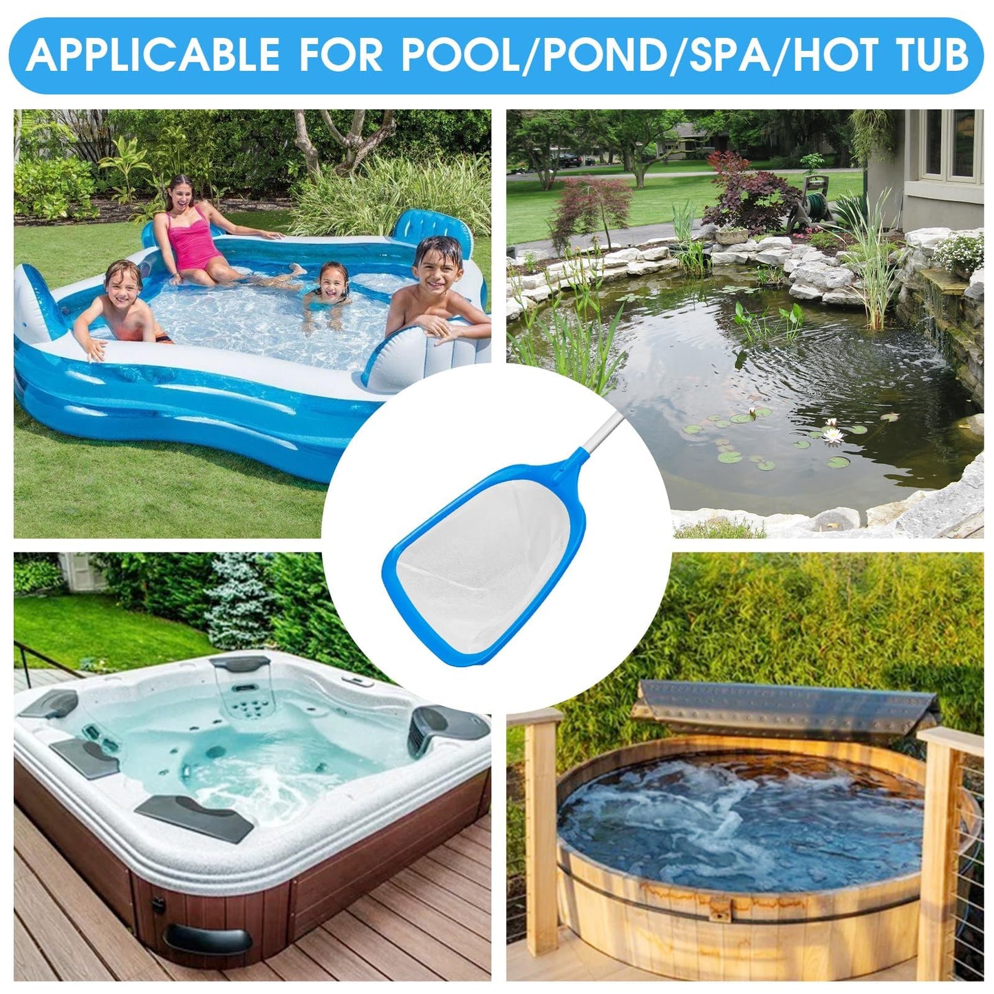 TidyMister Hot Tub Skimmer Spa Net with 12'' Aluminum Pole Ultra Fine Mesh Net Handy Leaf Skimmer for Small Above Ground Pools Pick Up Fine Debris Lightweight Net