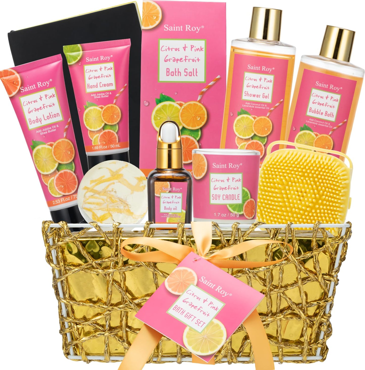 11Pcs Bath & Body Set Spa Gift Basket for Women Men, Self Care Bath Kit