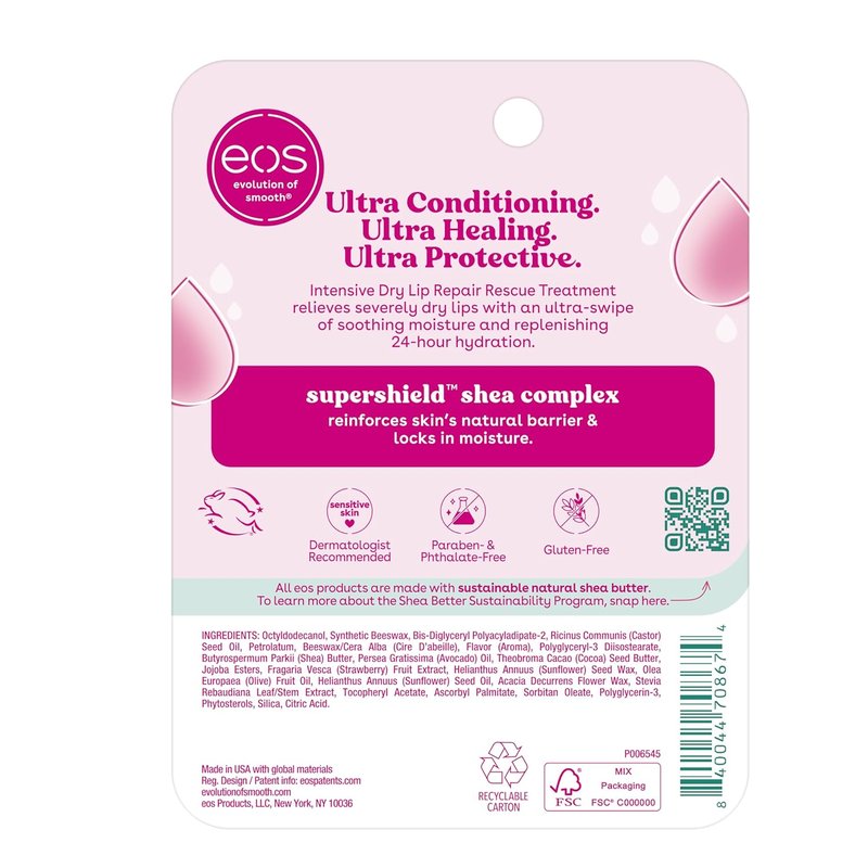 eos The Hero Lip Repair - Extra Dry Lip Treatment with 24HR Moisture & Natural Strawberry Extract | 0.35 fl oz, 2-Pack