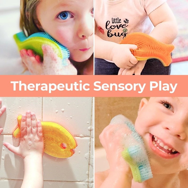 Innobaby Bathin' Smart Silicone Sensory Fish Bath Scrub for Babies and Toddlers - Aqua Green