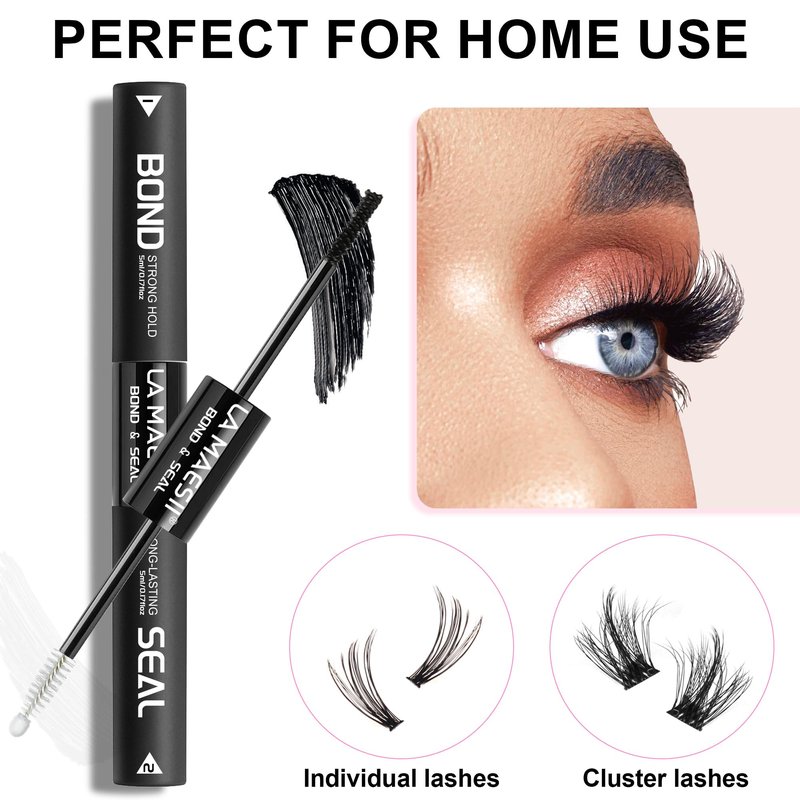 Lash Cluster Glue,Lash Bond and Seal Waterproof,Bond & Seal Lash Glue for Eyelash Cluster,Black Long-Lasting 72H Latex Free(10ml)