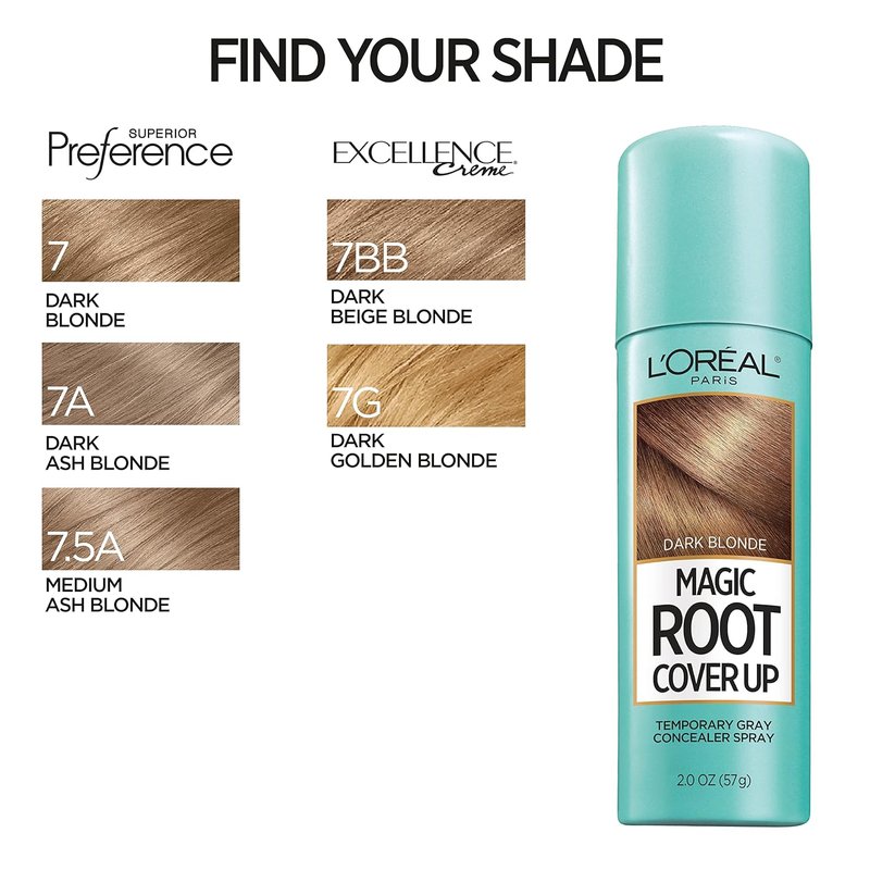 L'Oreal Paris Magic Root Cover Up - Dark Blonde Gray Hair Spray | 100% Coverage, Lightweight & Transfer-Resistant, 2 oz (2 Count)