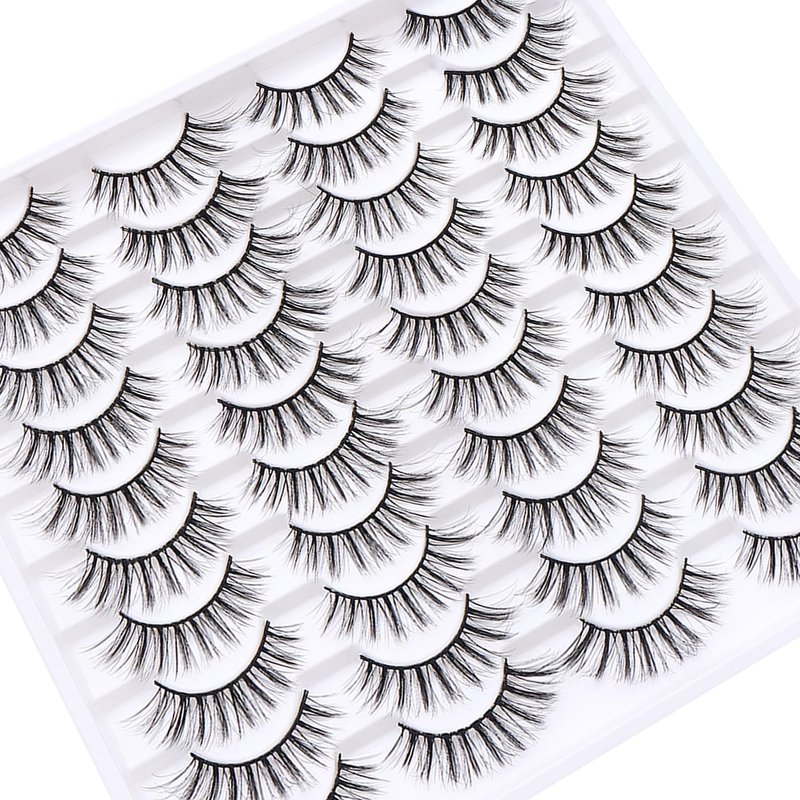 Azenlo False Eyelashes - 20 Pairs of 14mm Wispy Faux Mink Lashes | 3D Fluffy Cat Eye Style