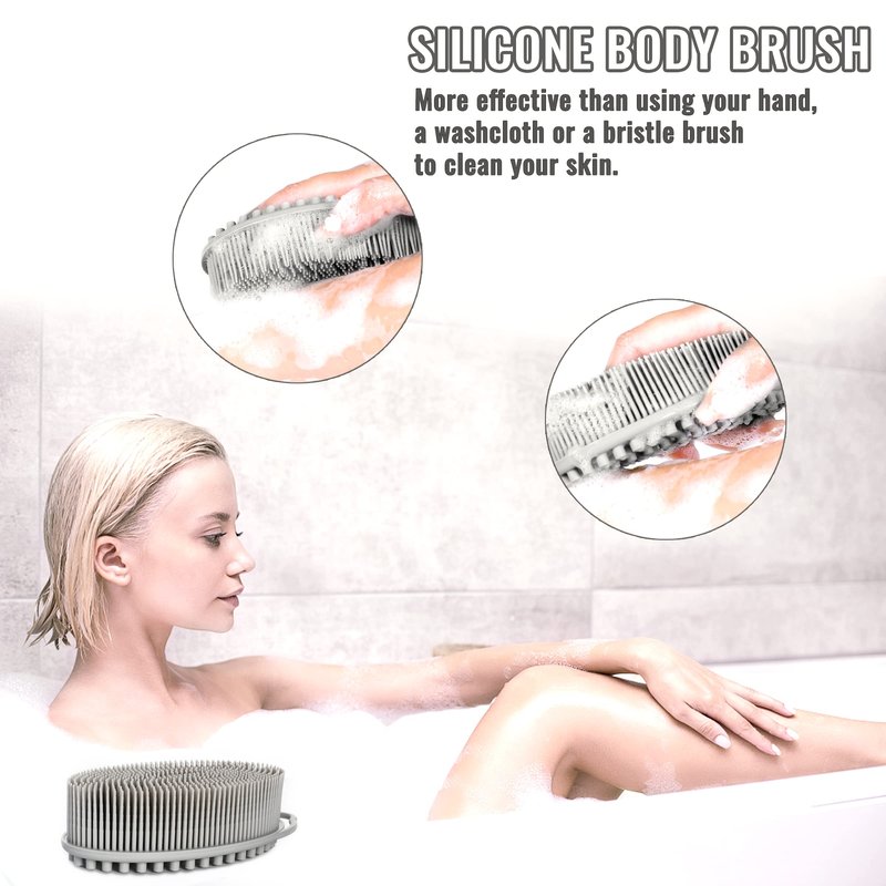 Set of 3 Silicone Body Scrubber Loofah Soft Exfoliating Body Bath Shower Scrubber Loofsh Brush (Black+Gray+Blue 010)