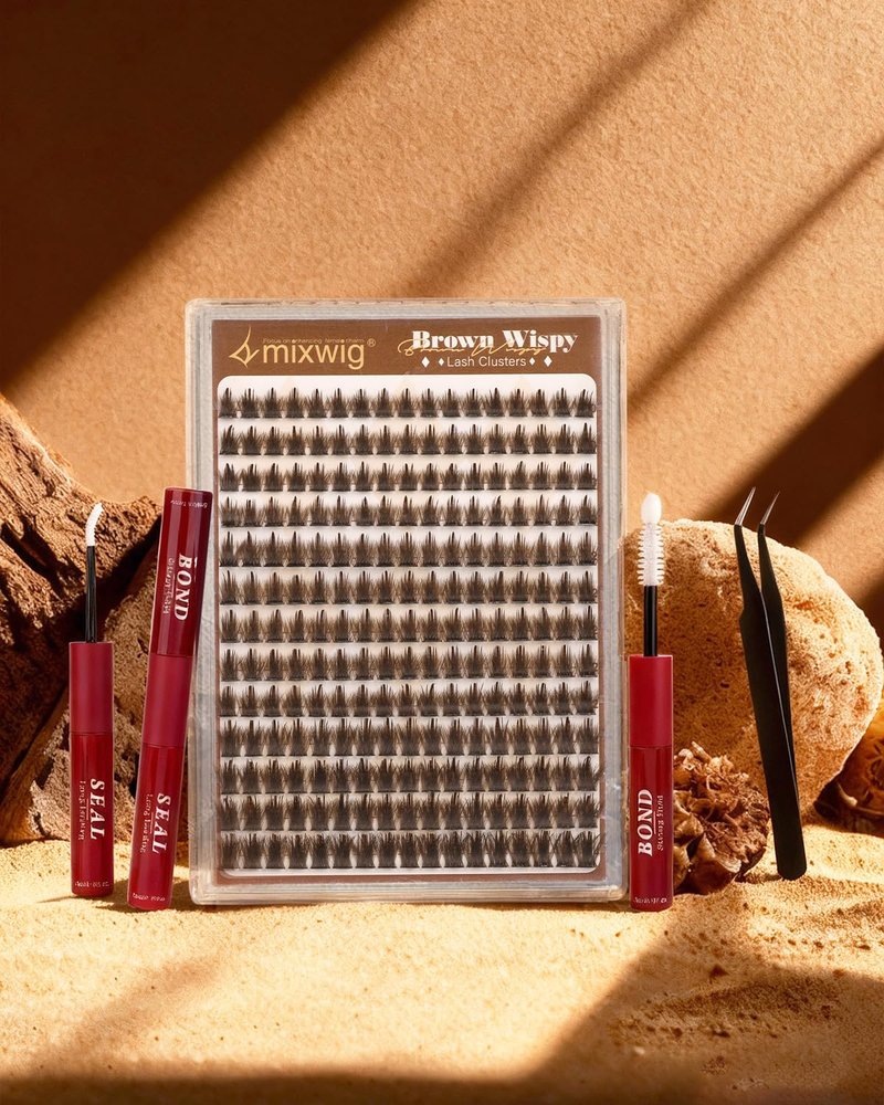 Brown Lash Clusters Kit Wispy Lash Extension Kit 10-14MM Short Spiky Eyelash Clusters Natural Cluster Eyelash Extensions Dark Brown Individual Lashes D Curly DIY Lash Extension by Lvmixwig