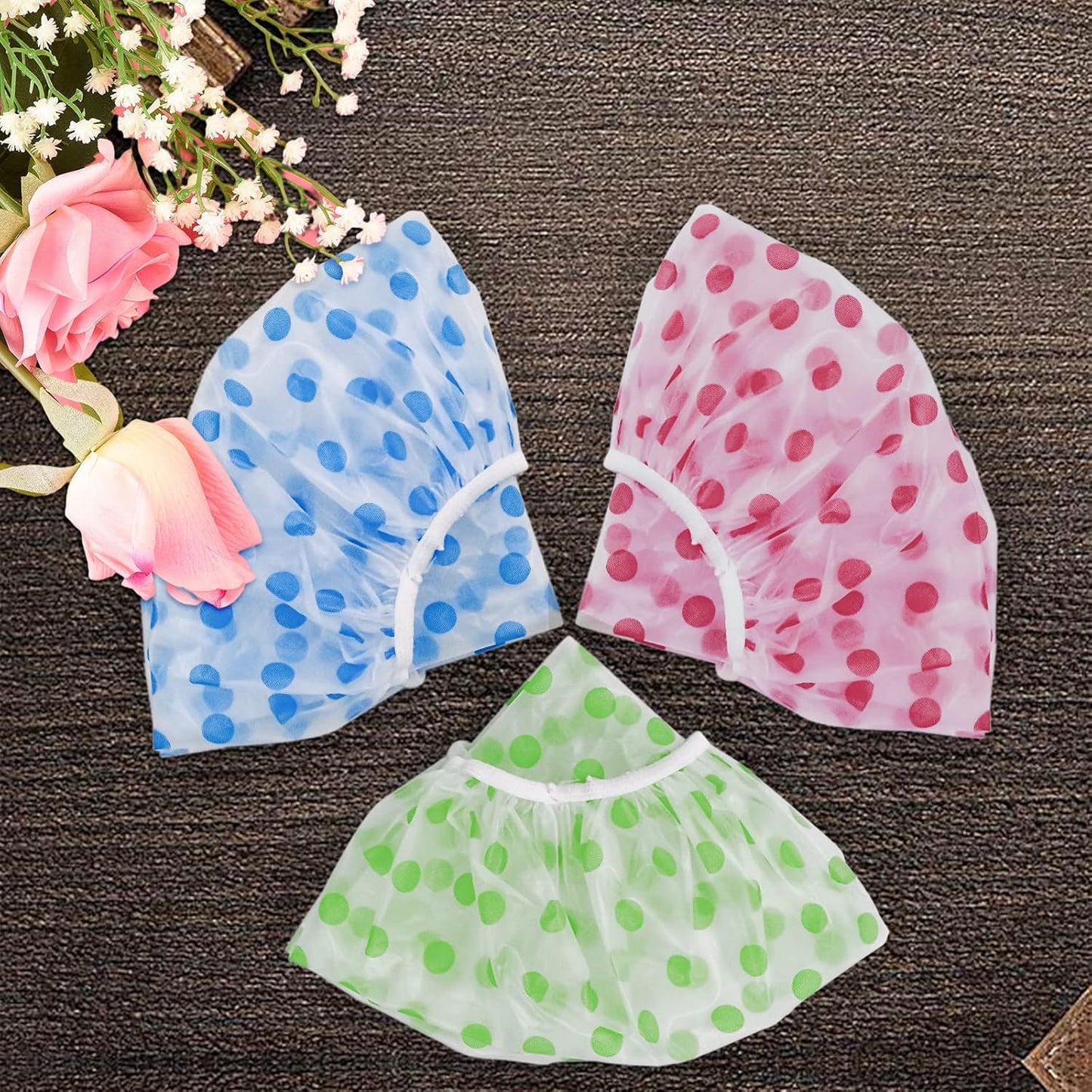 Skiennix Shower Caps - 3PCS Elastic Waterproof Reusable Caps for Women | Spa & Salon Use (Red, Green, Blue)