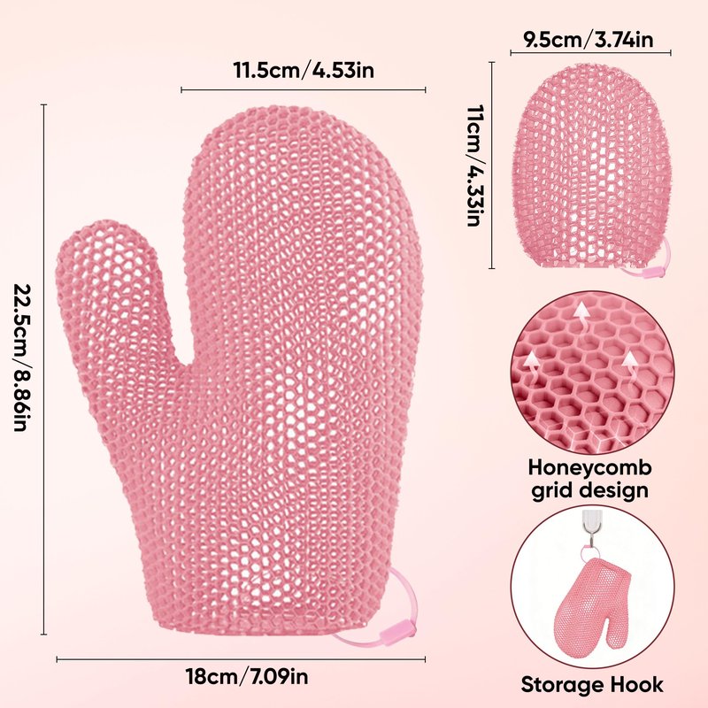 Veinvify 2 Pcs Honeycomb Exfoliating Mitten Set Bath Mitt Honeycomb Face and Body Scrubber Shower Glove for Cleaning Body Shower Face Skin Beauty Spa Quick Drying Pink
