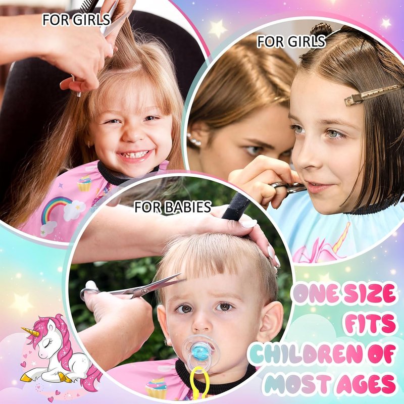 Ramede Kids Haircut Capes - Waterproof Unicorn Barber Capes for Girls | Adjustable Snap Closure