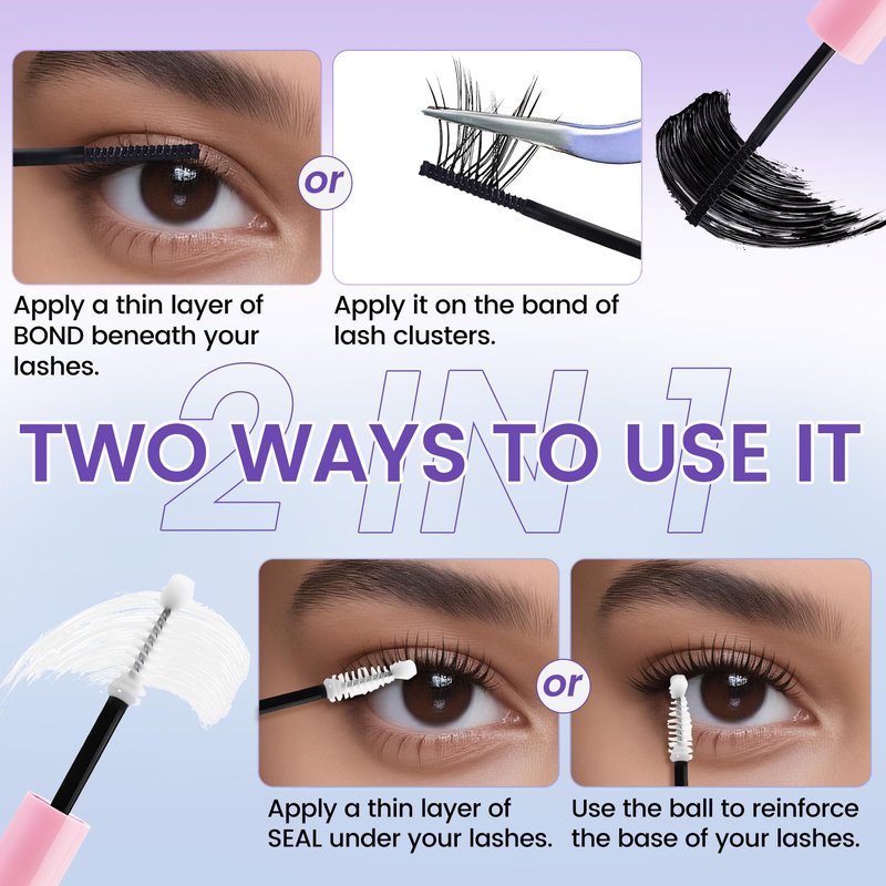 Lash Cluster Glue, Bond and Seal Waterproof Eyelash Glue, Eyelash Adhesive Black Long-Lasting 48-72Hours, 2 in 1 Lashes Bond and Seal Eyelashes Clusters DIY