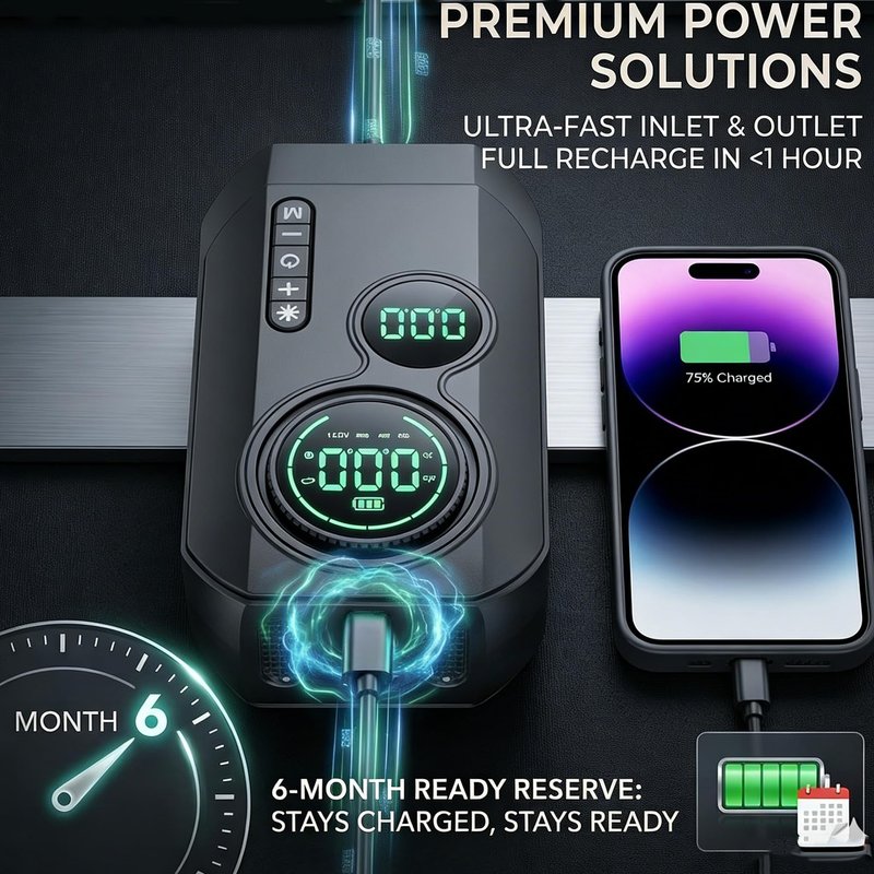 Portable Car Battery Jump Starter with Air Compressor