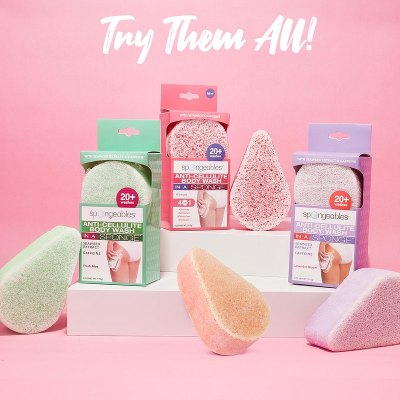 Spongeables Anti Cellulite Body Wash in a 20+ Wash Sponge, Wild Flower, 1 Count