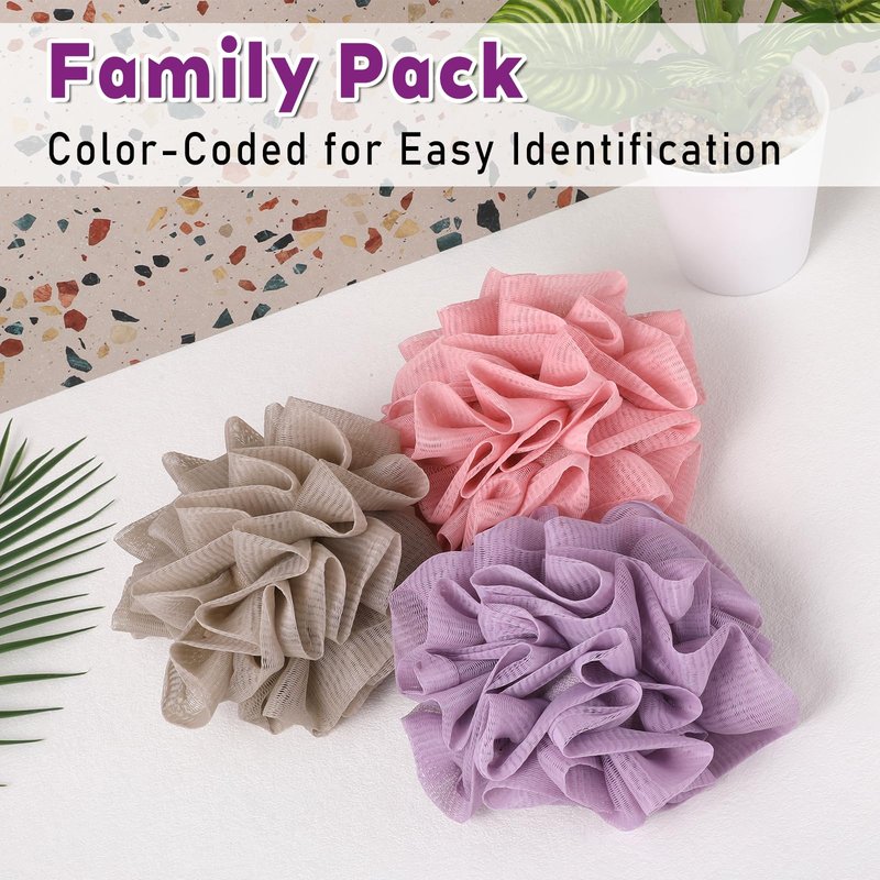 HJZHII 3Pcs Loofah Washcloth Combo 2 in 1, Bar Soap Loofah Pouch Can Hold Soap Exfoliating and Reusable Shower Sponge for Bathing