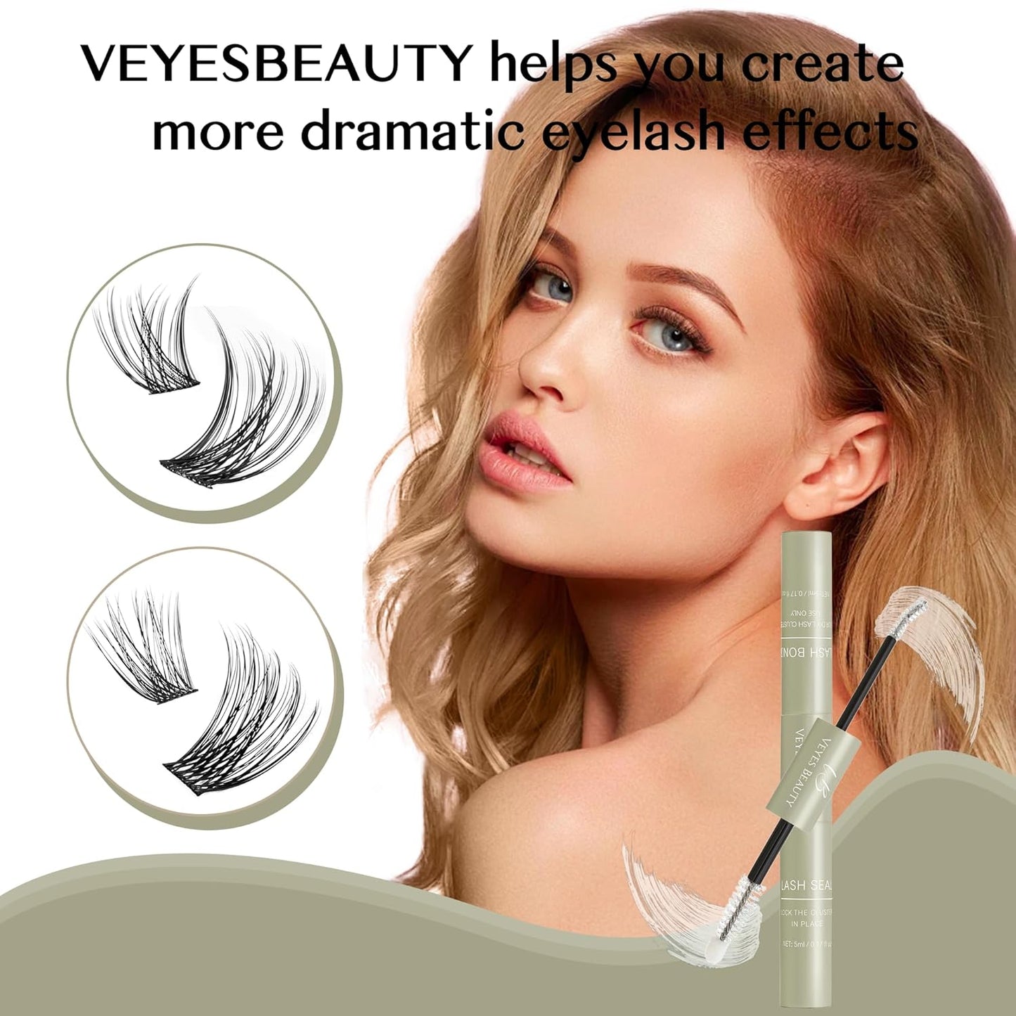 Veyesbeauty Lash Bond and Seal - Waterproof 2-in-1 Cluster Lash Glue for Long-Lasting Hold | 5ml + 5ml (White Bond)