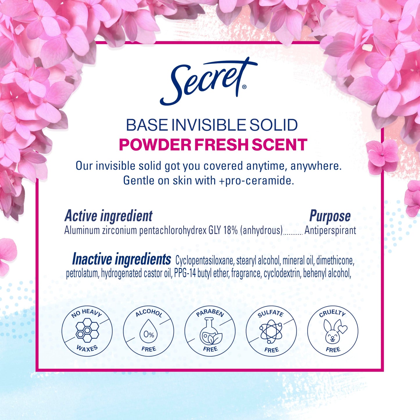 Secret Antiperspirant and Deodorant for Women, 24hr Sweat & Odor Protection, PH Balanced Protection, Gentle on Skin, Invisible Solid, Powder Fresh Scent, 2.6 oz (Pack of 4)