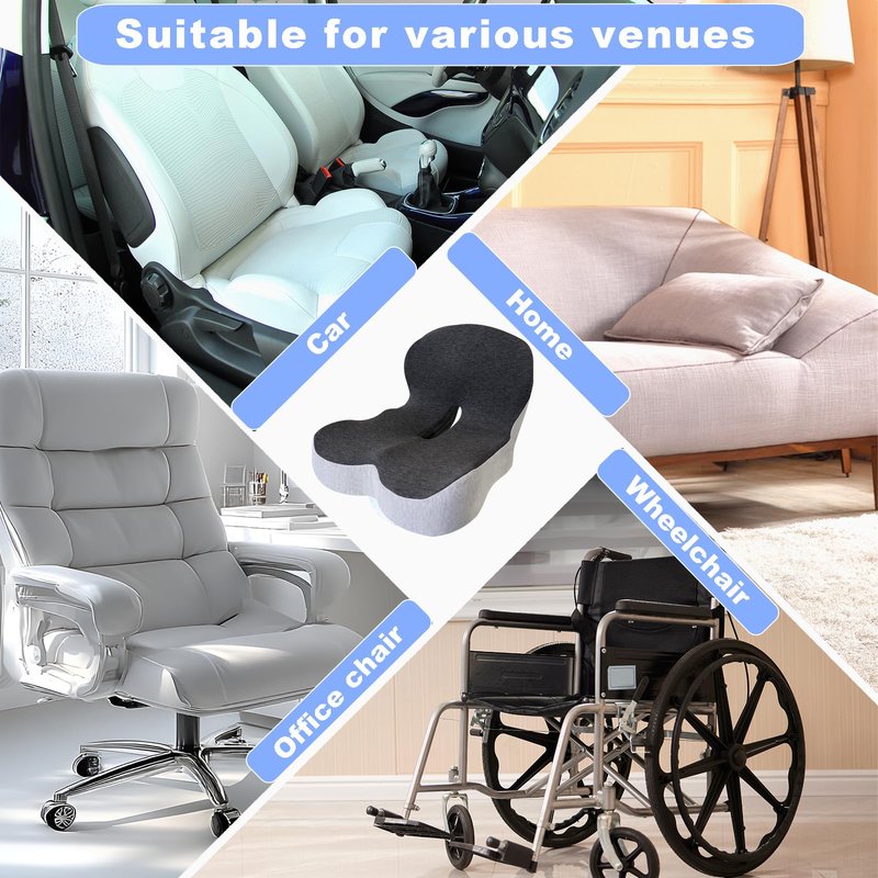 kowptyy Memory Foam Seat Cushion for Long Sitting,L-Shaped Ergonomic Design for Office Chair & Truck Drivers,Improve Comfort During Prolonged Sitting(Black Gray)
