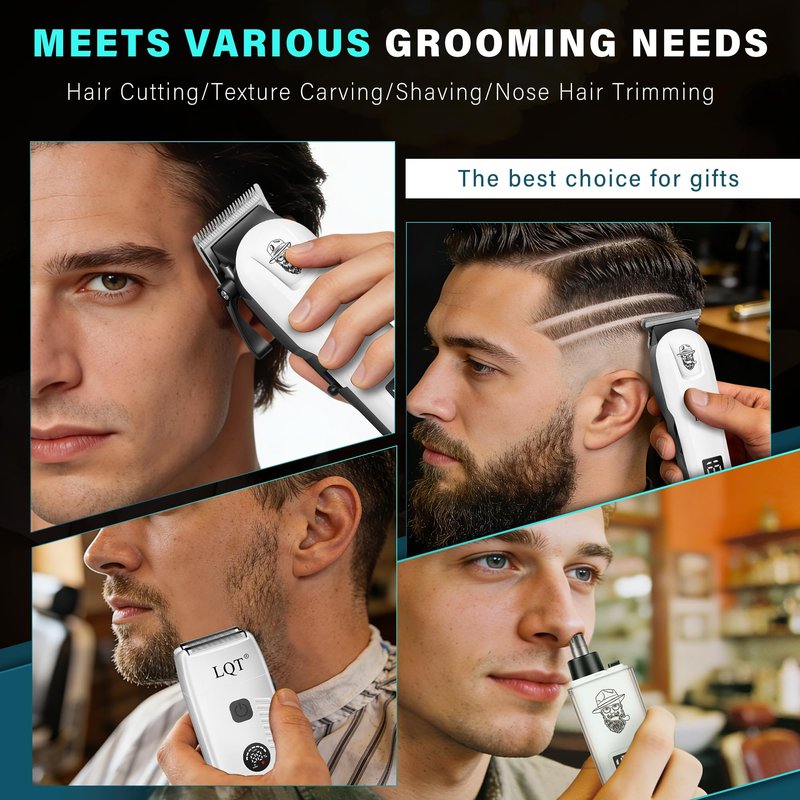 LQT Hair Clippers for Men Rechargeable Cordless Beard Trimmer & Electric Shaver, Hair Cutting Kit with LCD Display Gift for Dad, Husband, Men