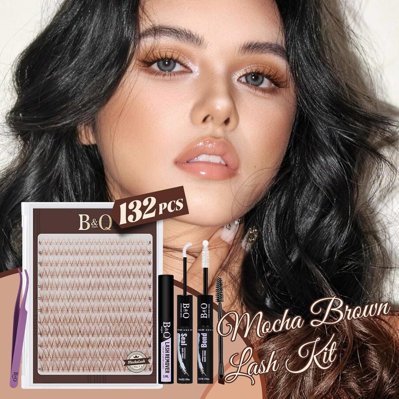 Brown Lash Clusters Kit - C-Curl Eyelash Extensions 8-16mm | Natural Wispy Clusters for Fair/Dark Hair