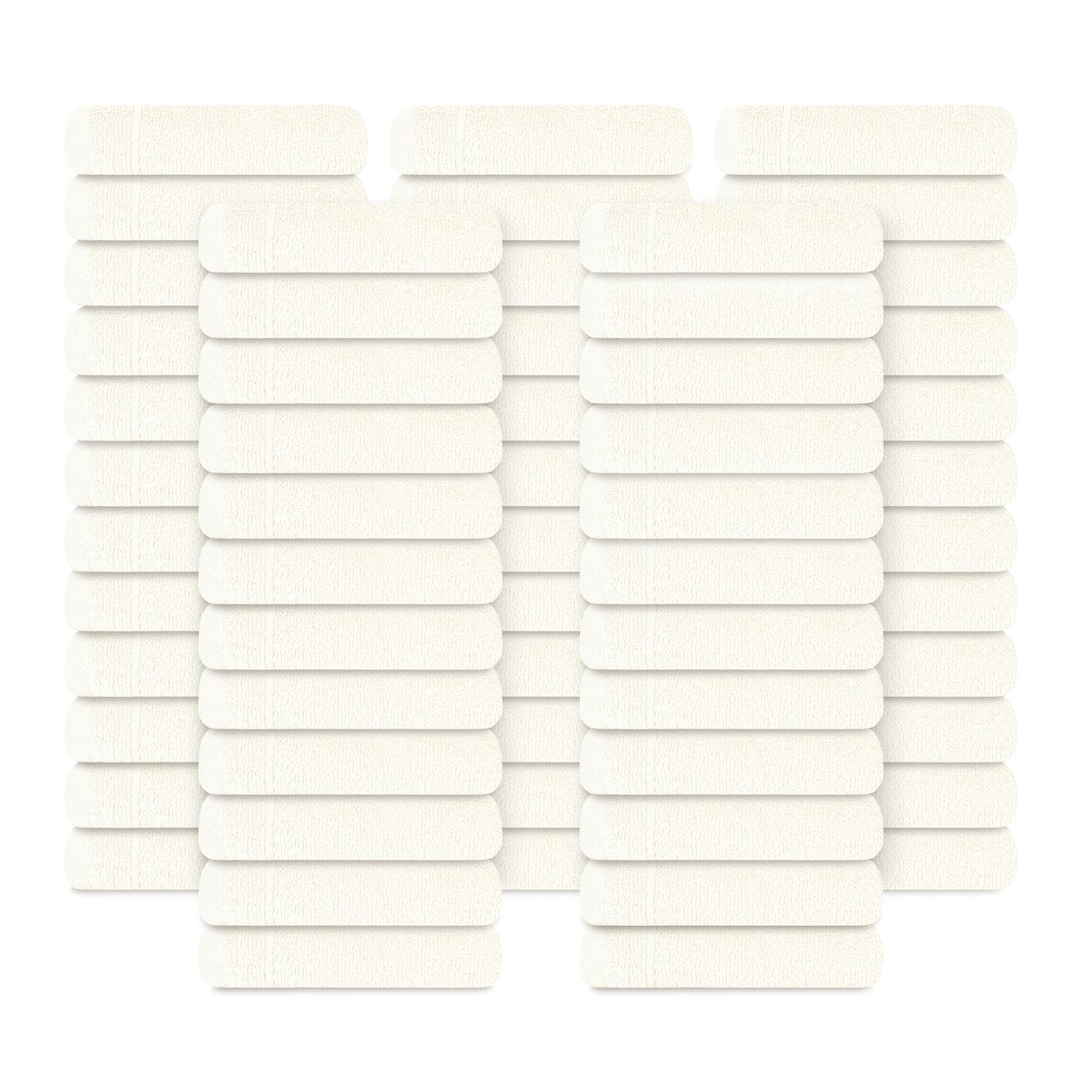 Tens Towels Pack of 60 Washcloths, 12 x 12 Inches, Lighter Weight, Quick to Dry, Super Soft & Absorbent, Gentle Face Towels, Hotel Quality, Perfect for Bathroom, Gym, Spa (Ivory, 60 Pack)