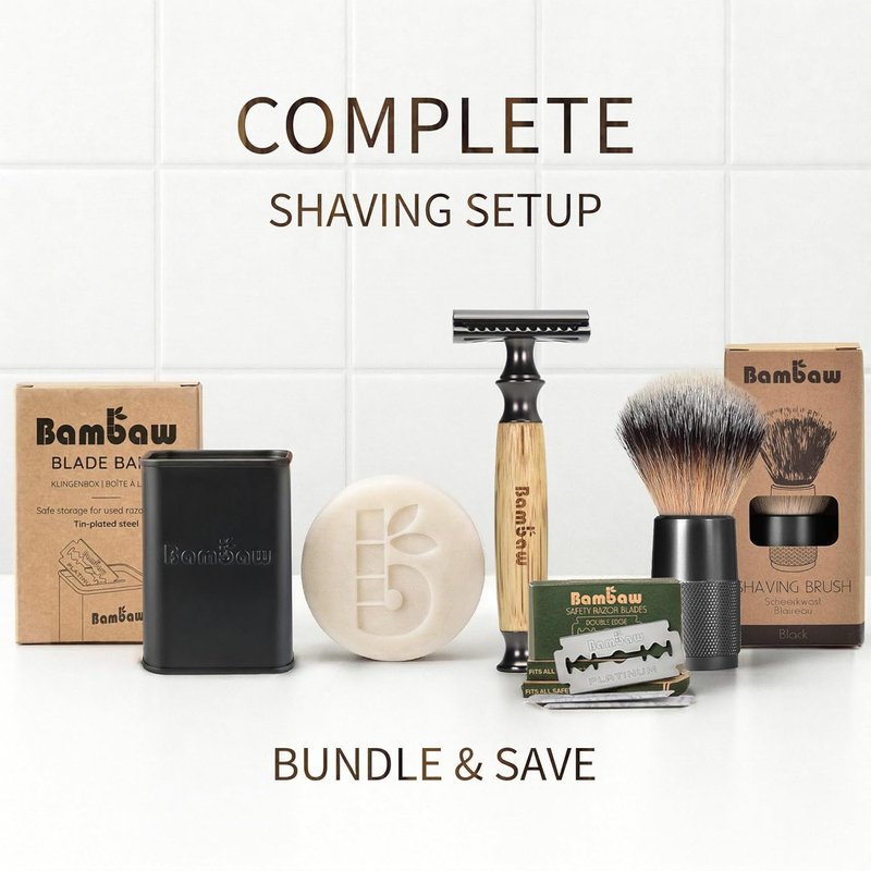 Bambaw Safety Razor - Eco-Friendly Double Edge Razor for Men & Women | Reusable with 5 Blades, Thick Bamboo Black